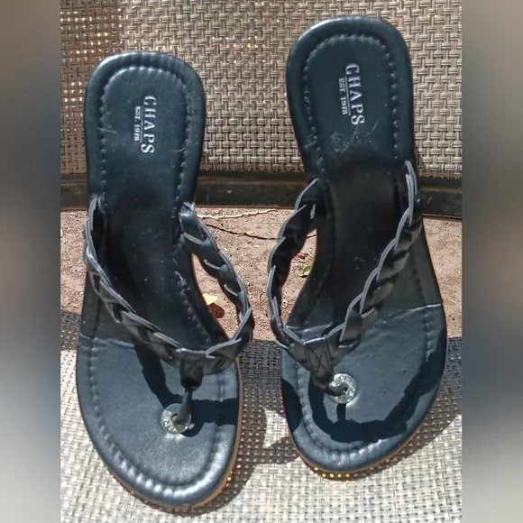 Chaps Women's Black Braided Sandals Size 7 - Picture 2 of 6